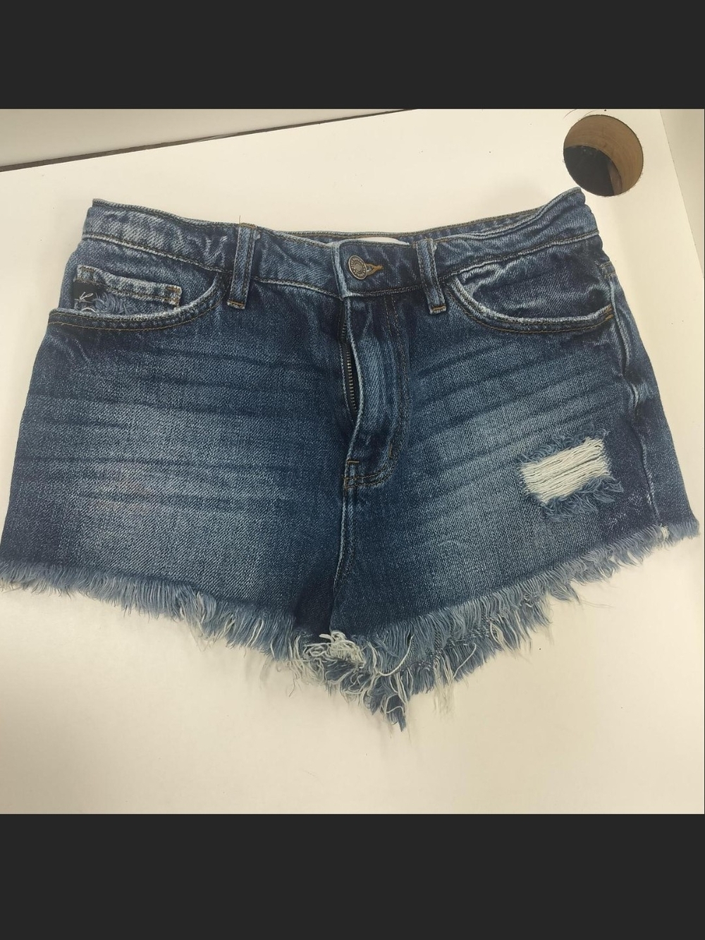 KanCan Dark Blue Distressed Frayed Hem Jean Shorts